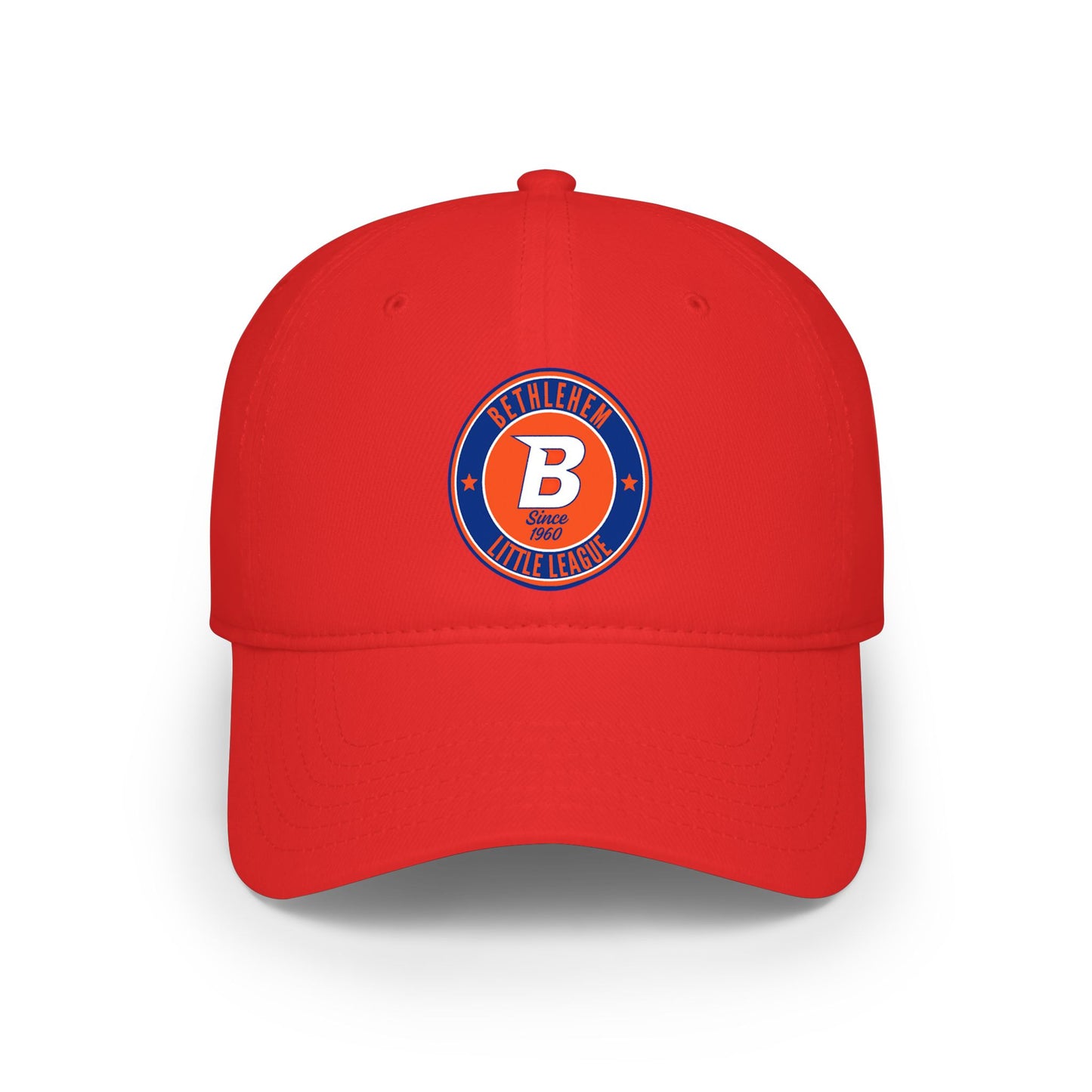 B Logo Low Profile Baseball Cap — Retro Orange & Blue Team Patch Hat