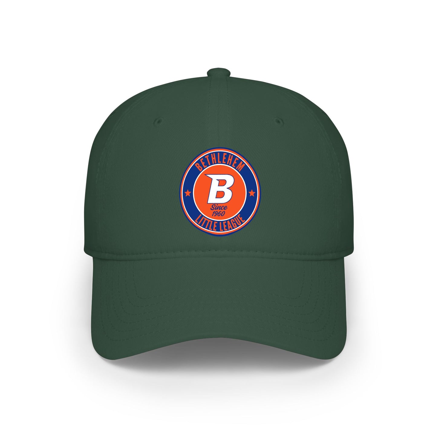 B Logo Low Profile Baseball Cap — Retro Orange & Blue Team Patch Hat