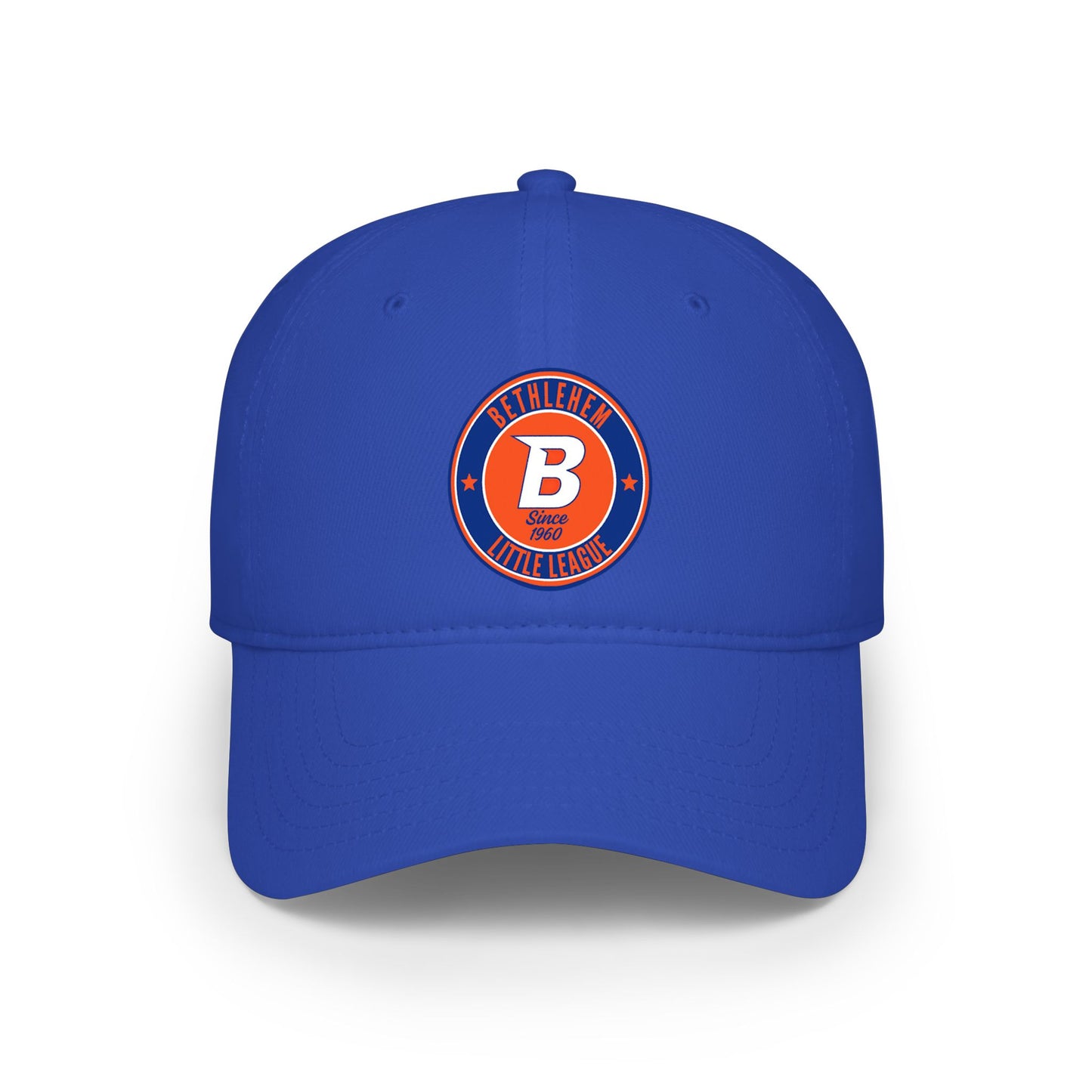 B Logo Low Profile Baseball Cap — Retro Orange & Blue Team Patch Hat