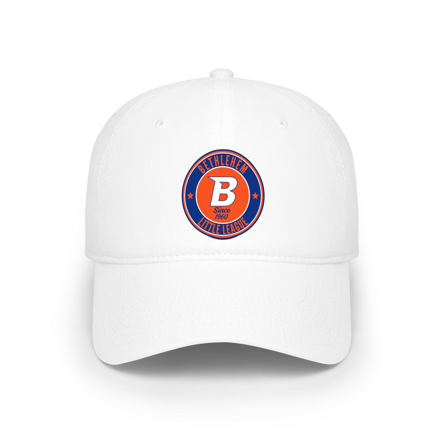 B Logo Low Profile Baseball Cap — Retro Orange & Blue Team Patch Hat