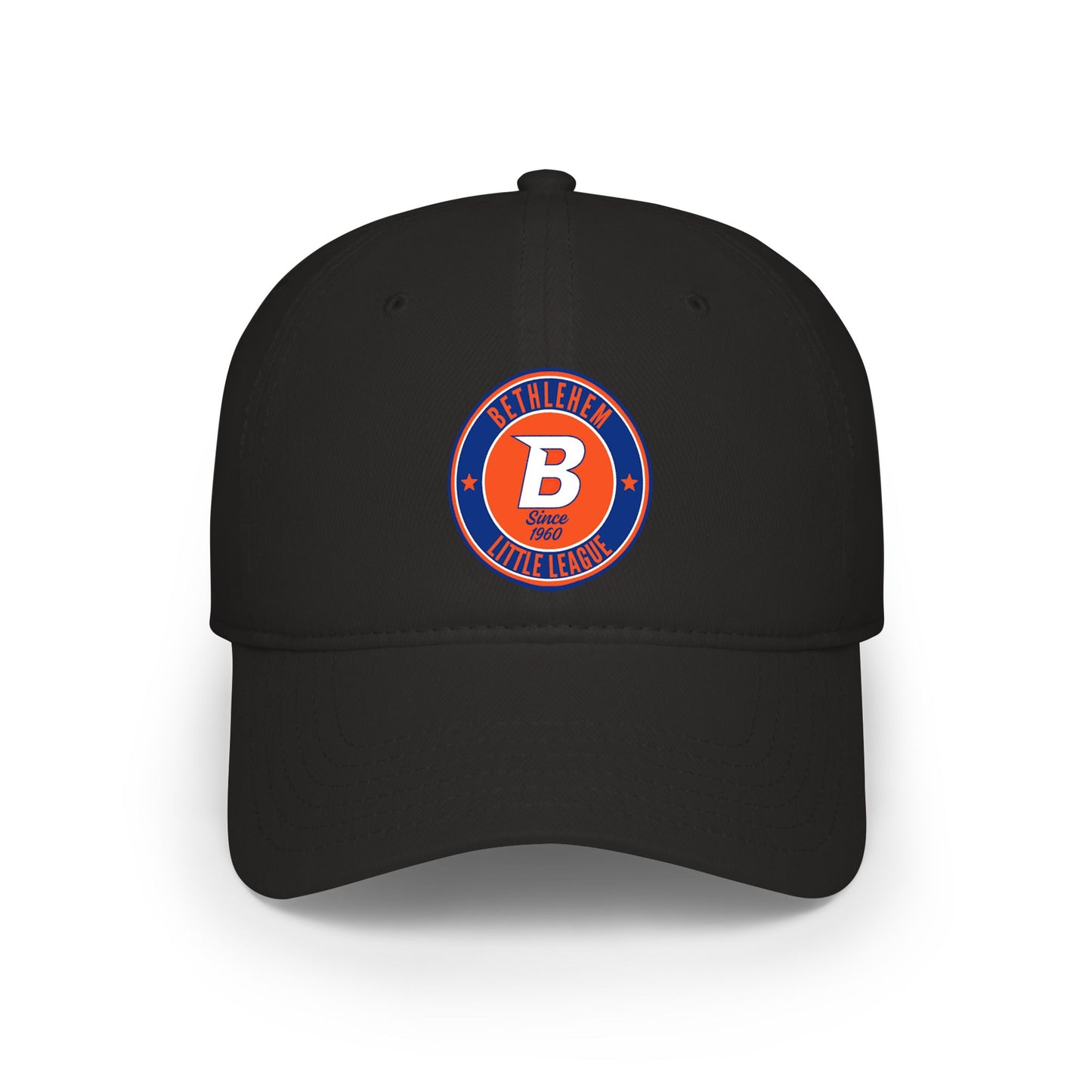 B Logo Low Profile Baseball Cap — Retro Orange & Blue Team Patch Hat