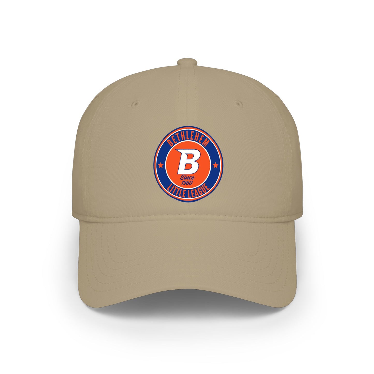 B Logo Low Profile Baseball Cap — Retro Orange & Blue Team Patch Hat