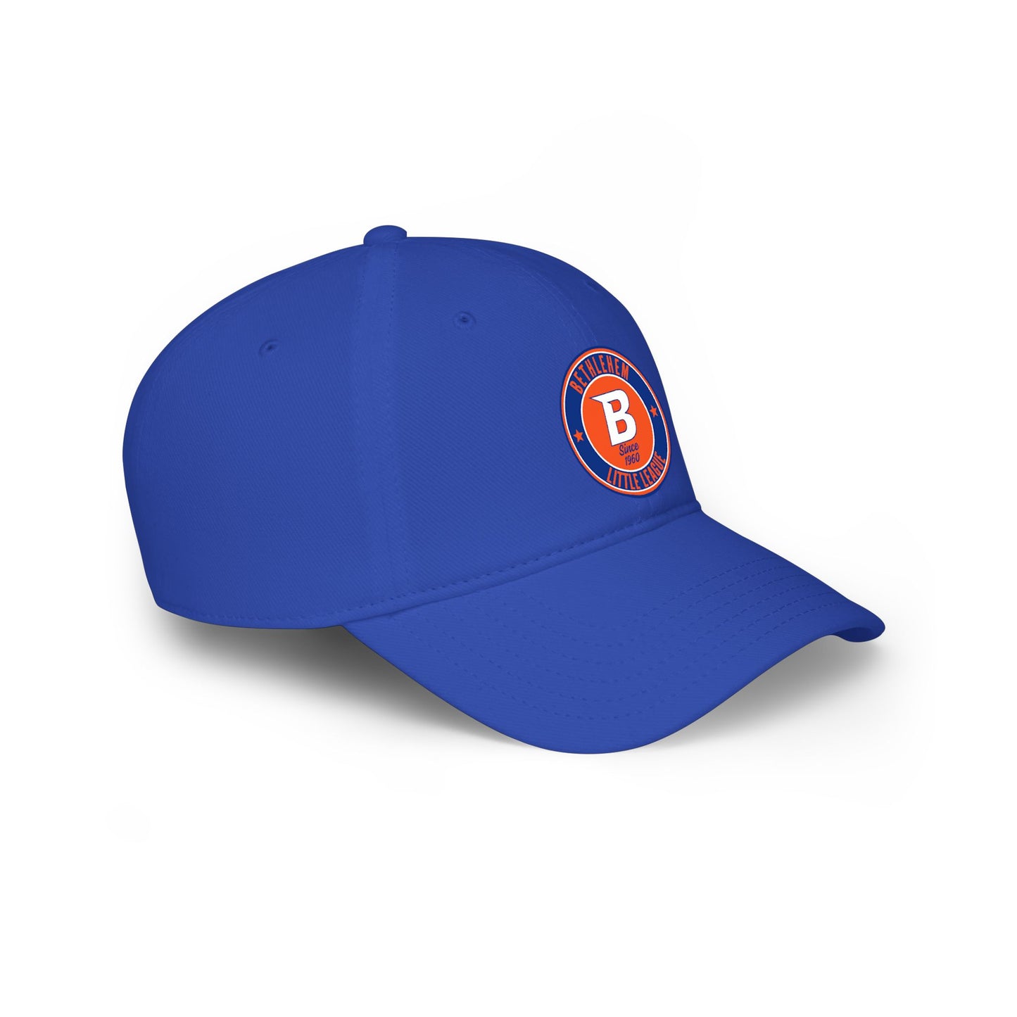 B Logo Low Profile Baseball Cap — Retro Orange & Blue Team Patch Hat
