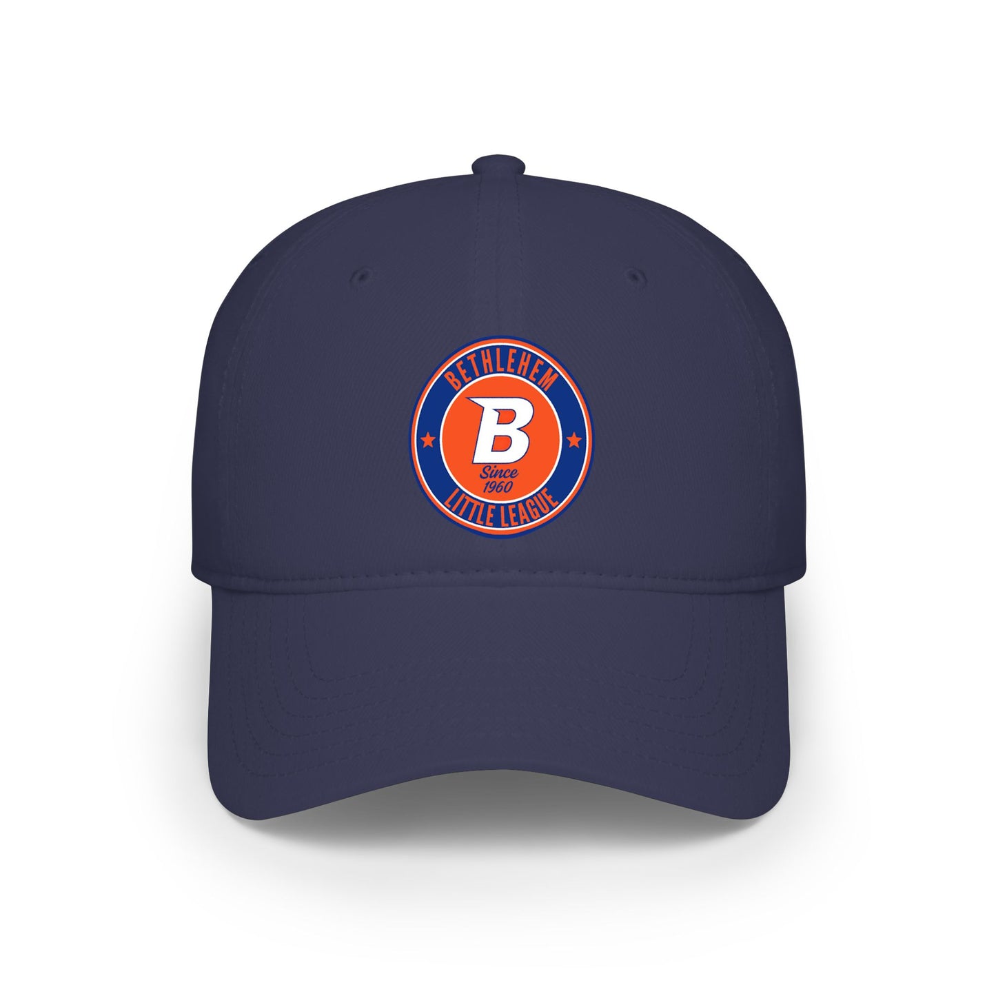 B Logo Low Profile Baseball Cap — Retro Orange & Blue Team Patch Hat