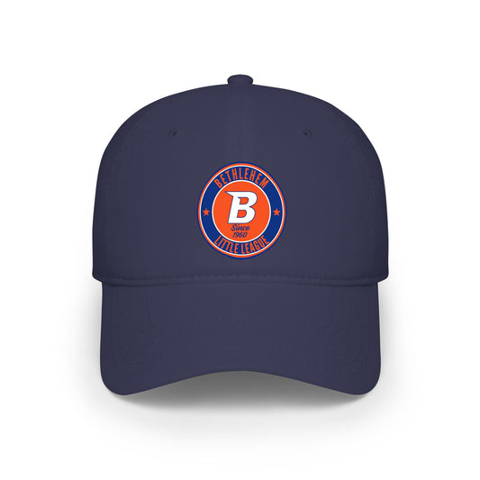 B Logo Low Profile Baseball Cap — Retro Orange & Blue Team Patch Hat